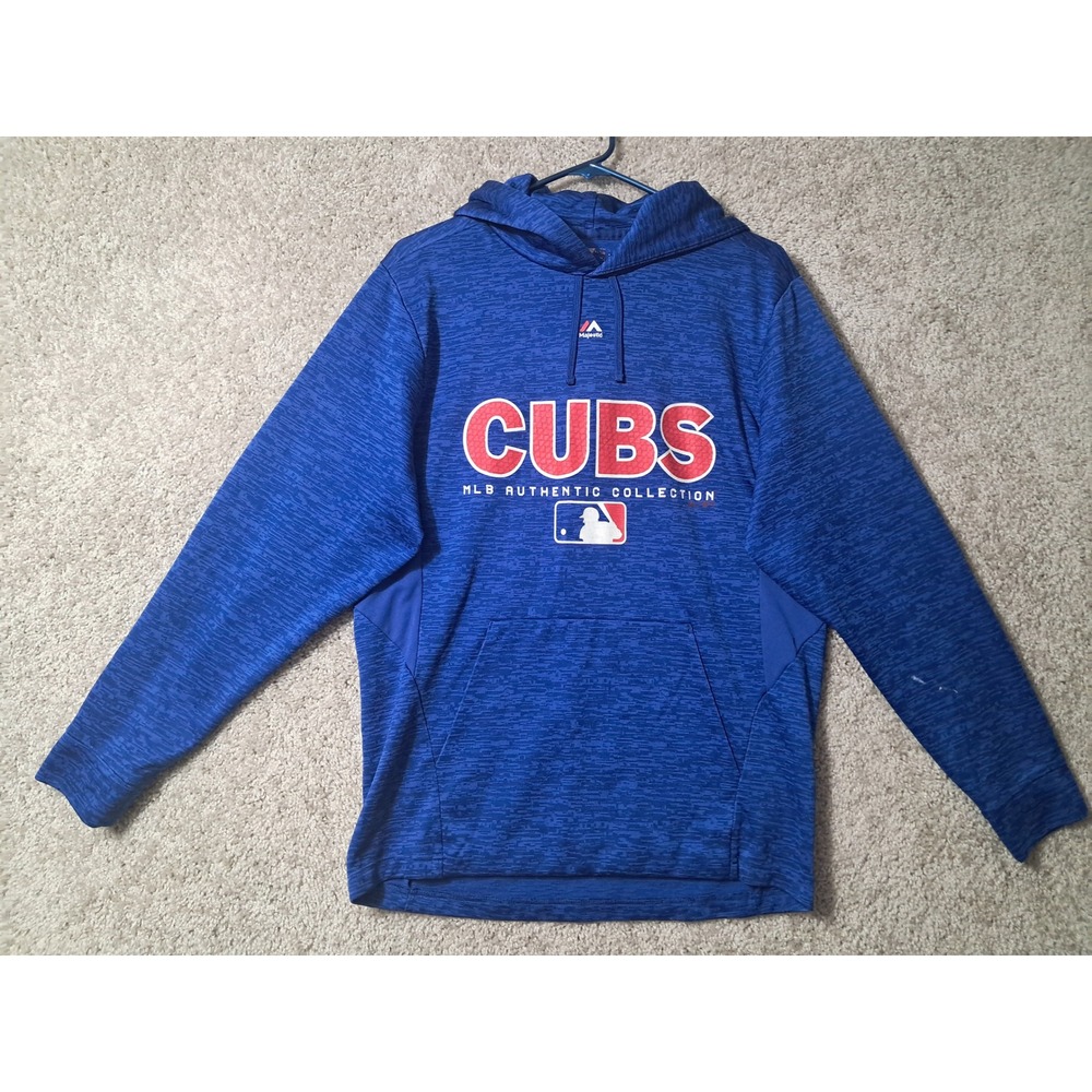 Chicago Cubs Majestic Hoodie Mens M Blue MLB Authentic Collection Space Dye Logo